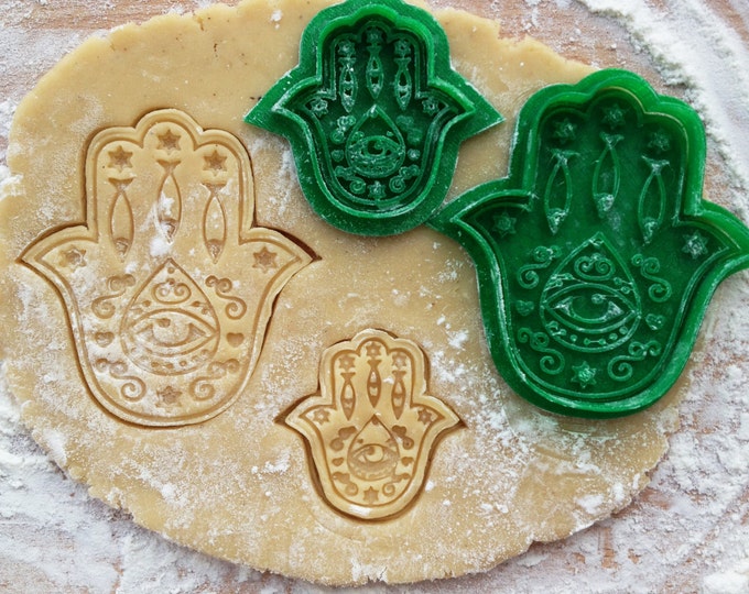 Hamsa cookie cutter. Anchovy cookie stamp. Jewish cookies