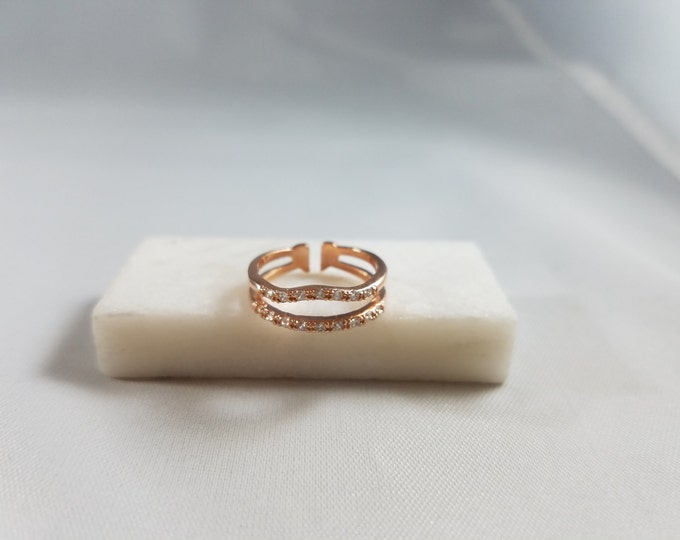 18Kgp Rose Gold Double row Ring with Czech Stones