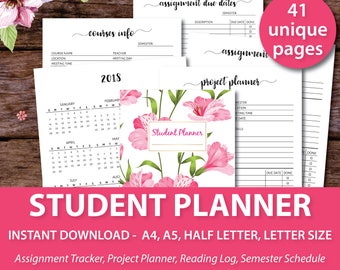 College Student Planner 2017-2018, Academic Monthly Planner, Academic Planner 2017-2018, Student Agenda, A4 A5 Letter Size Half Page