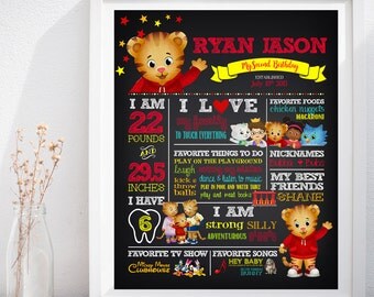 Daniel Tiger, Daniel Tiger's Neighborhood Birthday Custom Chalkboard Poster Sign