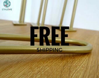 Gold Hairpin Legs Set of 4 Steel Table Hairpin Legs 3/8" 2 rod. 4", 6", 12", 16", 28" and more. Free Shipping!