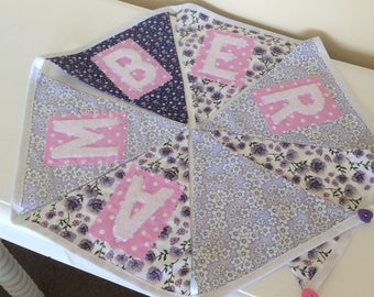 Personalised, Custom Name Bunting Baby girl gift, Nursery Decor,Christnening gift.