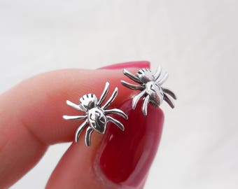 925 Sterling Silver Spider Earrings, Spider Studs, Spider Earrings, Spider Jewelry, Animal Earrings, Insect Earrings, Insect Jewelry, Gothic