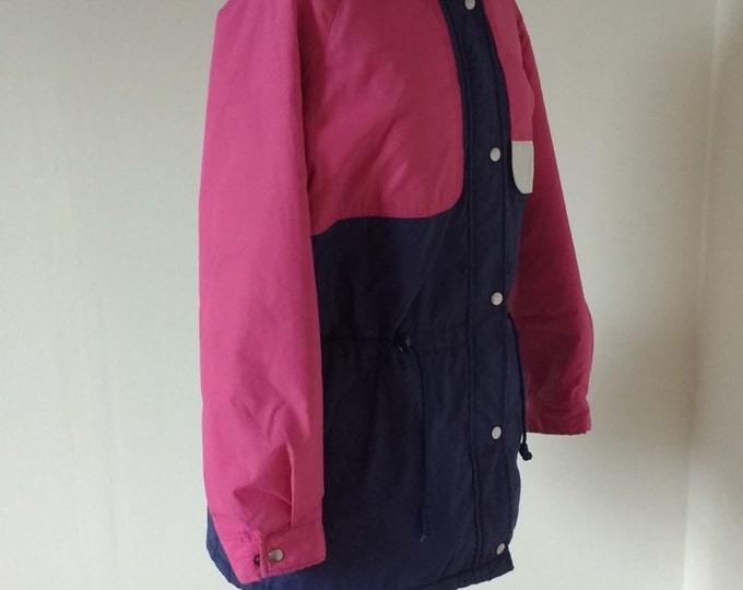 Vintage ladies ski jacket navy and pink, Action II, 1980s skiwear, winter sport jacket, rice sportwear made in canada, thermal A2 insulation
