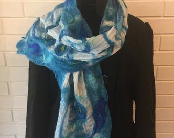 Beautiful nuno felted silk and merino wool scarf