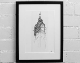 Big Ben, London, Drawing Print, Art Print, London Skyline, Architectural Drawing, Sketch, Illustration Print