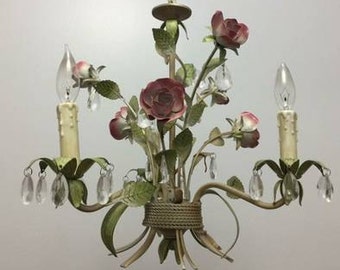 eclectic vintage rose flower and crystal - horchow chandelier