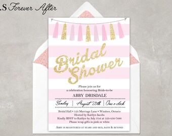 Bridal Shower Invitation, Wedding Shower Invite, Bridal Luncheon Invite, Baby Shower Invite, Pink and Gold Invite, DIY Printable