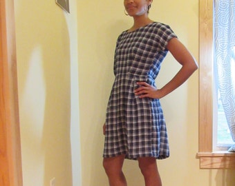 Plaid double gauze dress, plaid dress, double gauze dress, spring dress, summer dress, sun dress, blue plaid dress, elastic waist dress