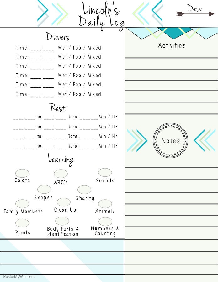 Toddler Daily Log CUSTOMIZABLE