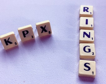 Scrabble Tile Ring, adjustable, choose letter, gifts, geek jewellery, word junkie, kitsch ring, Initials, Novelty jewellery, Retro