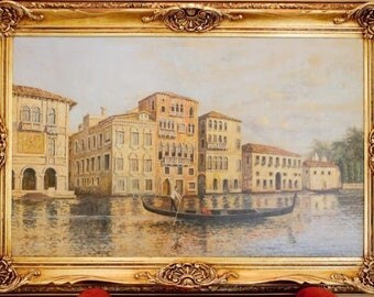 Large Antoine Bouvard Original Venetian Scene Oil Painting