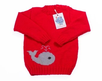 Red Sweater, Unisex Sweater, Sweater For Boys, Sweater For Girls, Whale Sweater
