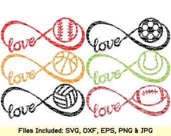 Sports balls svg files for cricut silhouette love football softball soccer baseball mom infinity symbol svg design sign clipart Dxf cut file