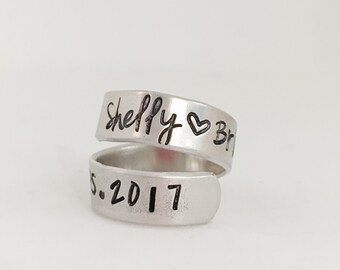 Personalized bridesmaid jewelry set bridesmaid ring personalized wrap ring wedding date bridal party jewelry gift from bride best friends