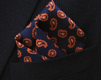 Exclusive Orange Paisley - Pocket Square, Paisley prints, Men Suits, Shirt, Wedding, men pocket square ,Einstecktuch, dapper, gift