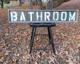 Wooden Distressed "BATHROOM" sign