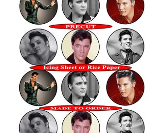 Elvis Presley pre-cut edible cupcake toppers, 2 sizes