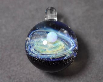 White Planet Black Galaxy Space Glass Pendant