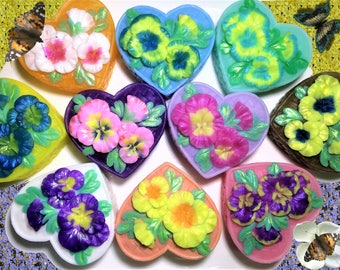 Flower Soap, Pansy Soap,Heart Soap,Pansy in the Basket,Wedding Favor,Bridal Shower,Party Favor, Valentine's Day,Birthday Gift, Gift for Her.