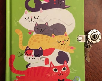 cat diary with lock and mini diary included