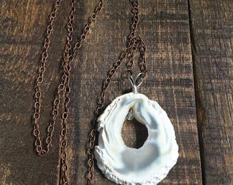 White Agate Pendant Necklace Rust Chain