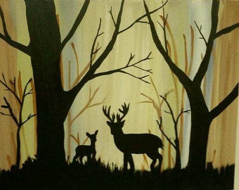 Items similar to Buck deer in the woods silhouette on Etsy