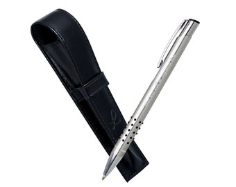 Quick Personalized Gifts Silver Ballpoint Pen with Black Leather Case