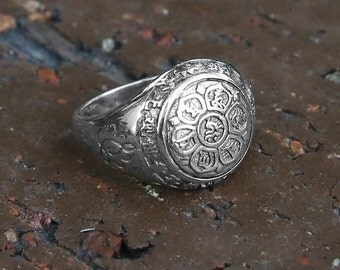 Guan Yin Buddhist Mantra Sterling Silver Ring, Tibetan Buddhism Ring, Buddhist Prayers Ring, Meditation Jewelry, Mens Ring, Man Gift, Yoga