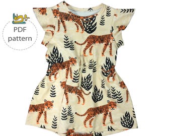 Baby dress pattern, pdf baby pattern, drawstring dress pattern, flutter sleeve dress, digital pattern, easy sewing pattern
