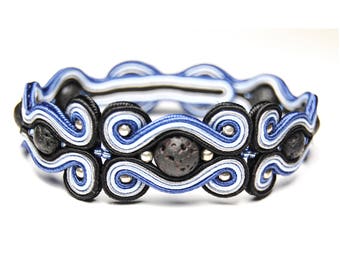 Soutache bracelet for man handmade unique jewelry sale gift for men to buy volcanic lava dark blue black gray pulsera hombres bracciale uomo