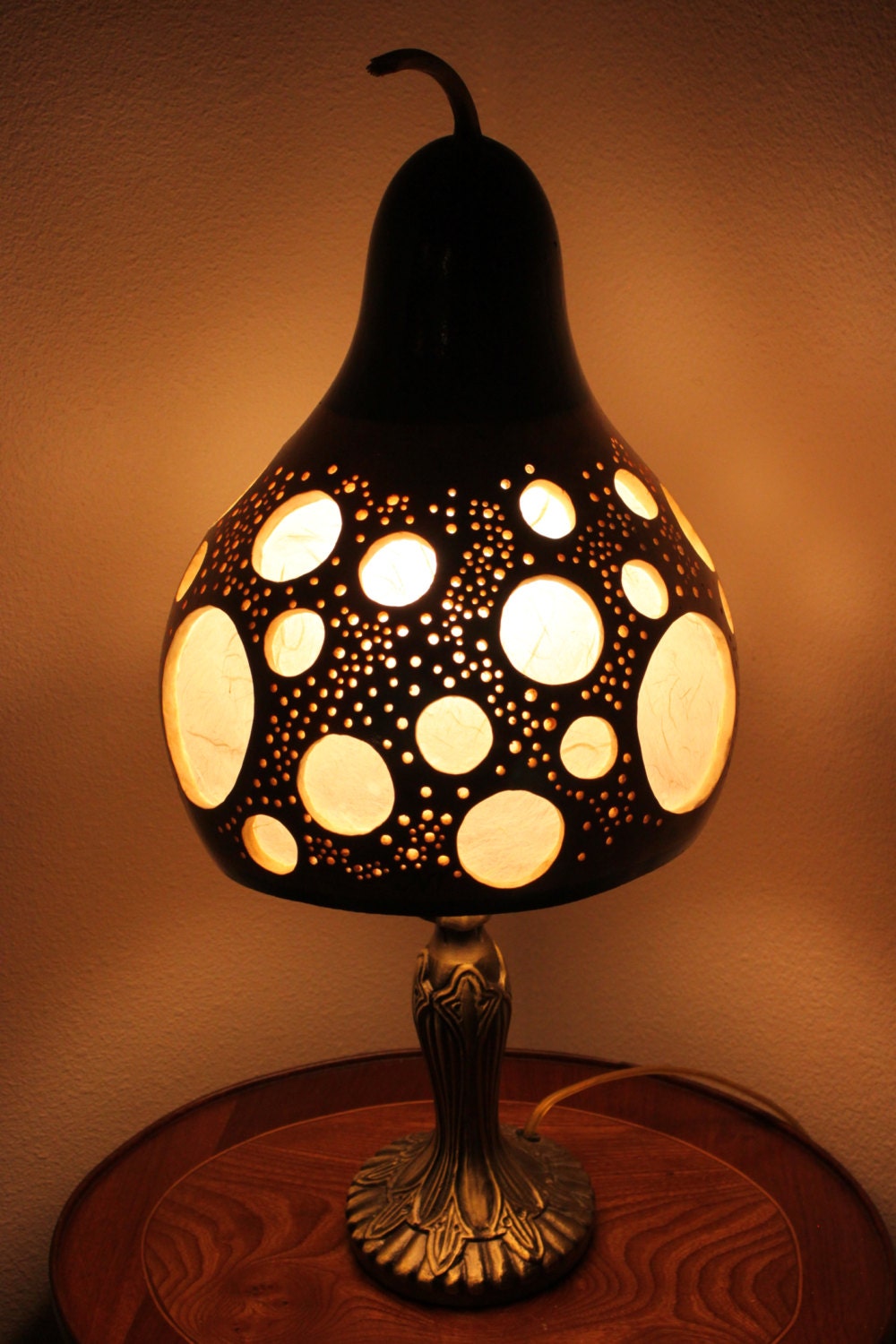 Gourd Lamp 7 Unique handmade carved and drilled gourd lamp