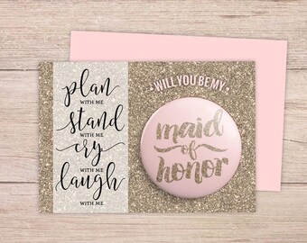 Will You Be My Maid Of Honor Card, Will You be My Maid of Honor, Maid of Honor Card, Maid of Honor button, plan stand cry laugh