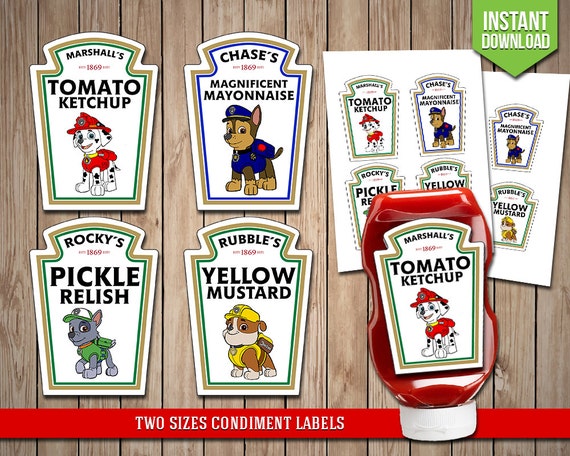 PAW PATROL Condiment Labels Mickey Mouse Condiments Disney