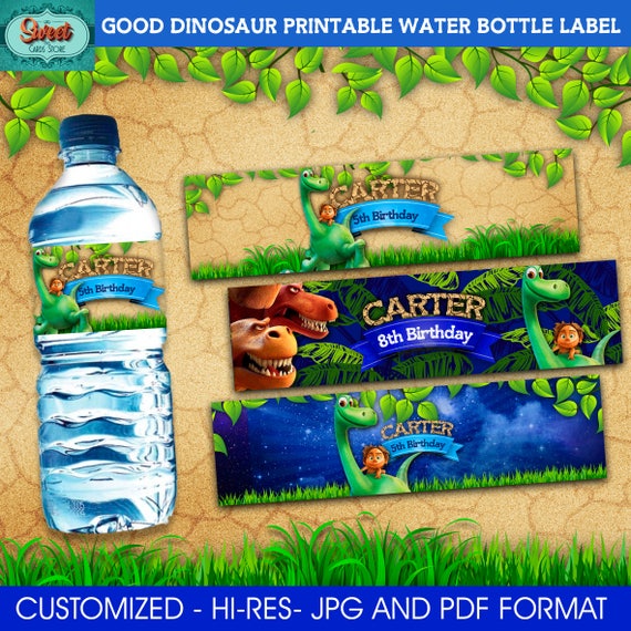 good dinosaur personalized printable water bottle label good