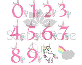 Rainbow Unicorn SVG birthday Numbers, Unicorn Party, Birthday Shirt cu file for silhouette cameo and cricut