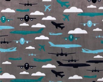 Airplane Fabric/ Airplane Minky/ Aviator Minky / Blue and Gray Minky/ Cuddle Fabric / Shannon Fabric by the Yard