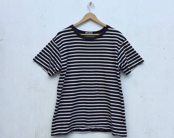 15% Sale AGNES B Made In Japan Vintage Black White Stripe T-Shirt Size M #248