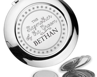 Personalised engraved STEP MUM of the GROOM compact mirror wedding thank you gift idea, handbag mirror - DA9