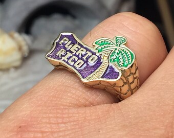 Solid 10k Gold Puerto Rico Ring - Nugget Rings - Palm Tree Rings - Puerto Rico Jewelry