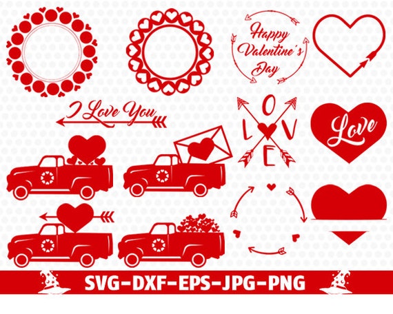 Download Valentine Truck SVG Happy Valentine's Day Heart monogram ...