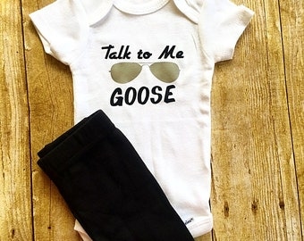 Talk to me Goose Baby Onesie // Top Gun Onesie // Baby Onesie // Funny Baby shirt // Funny Baby Onesie // Sunglasses Onesie
