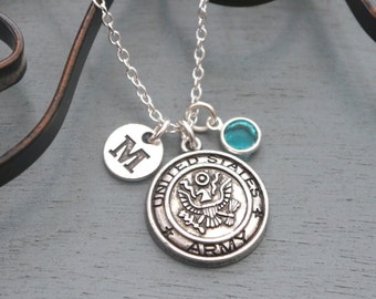 Army Necklace, Personalized Army Necklace, Silver Army Necklace, Initial Necklace, Army Mom Necklace, Army Wife Gifts, Army Girlfriend