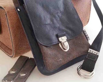 leather hip bag, festival bag, leather belt bag, fanny pack, blue, Brown, recycled, man