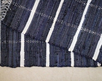 Rag Rug, Handmade, Blue/Grey/White, Chindi Dhurrie, Traditional Indian, Modern, 3 x 5 ft, Custom Rug, Custom mat, Nordic,FREE SHIPPING