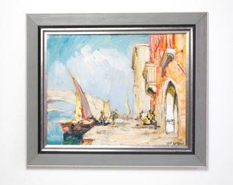 Vintage Original Oil Painting by Knut Norman Venice Motive Swedish Artist Scandinavian Fine Art European Art Mid Century Modern Fine Art