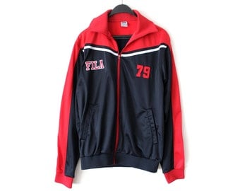 Vintage Fila Jacket 90's Black Fila Sweatshirt Fila Windbreaker Large Fila Track Top Rare Fila Sweater Embroidered Fila Logo Hip Hop Fila