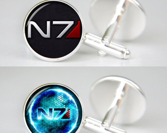 Mass Effect inspired cuff links, N7 symbol Cufflinks, Groomsmen Gift, Personalized Men Wedding Jewelry