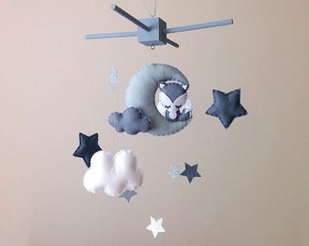 Fox Nursery Decor . Fox Baby Mobile . Grey Nursery Decor . Moon And Stars . Monochrome Nursery Decor . Stars Nursery Mobile .