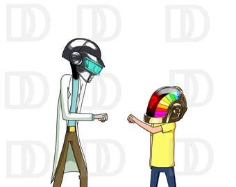 Daft and Punk, Digital Print, Art, Rick and Morty, Daft Punk, Helmets, Fist Bump